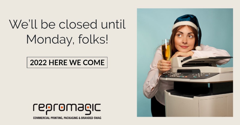 Repromagic's tweet image. ReproMagic will be closed from Friday, December 31st to Sunday, January 2nd. We'll see you in the new year, Monday, January 3rd, 2022.