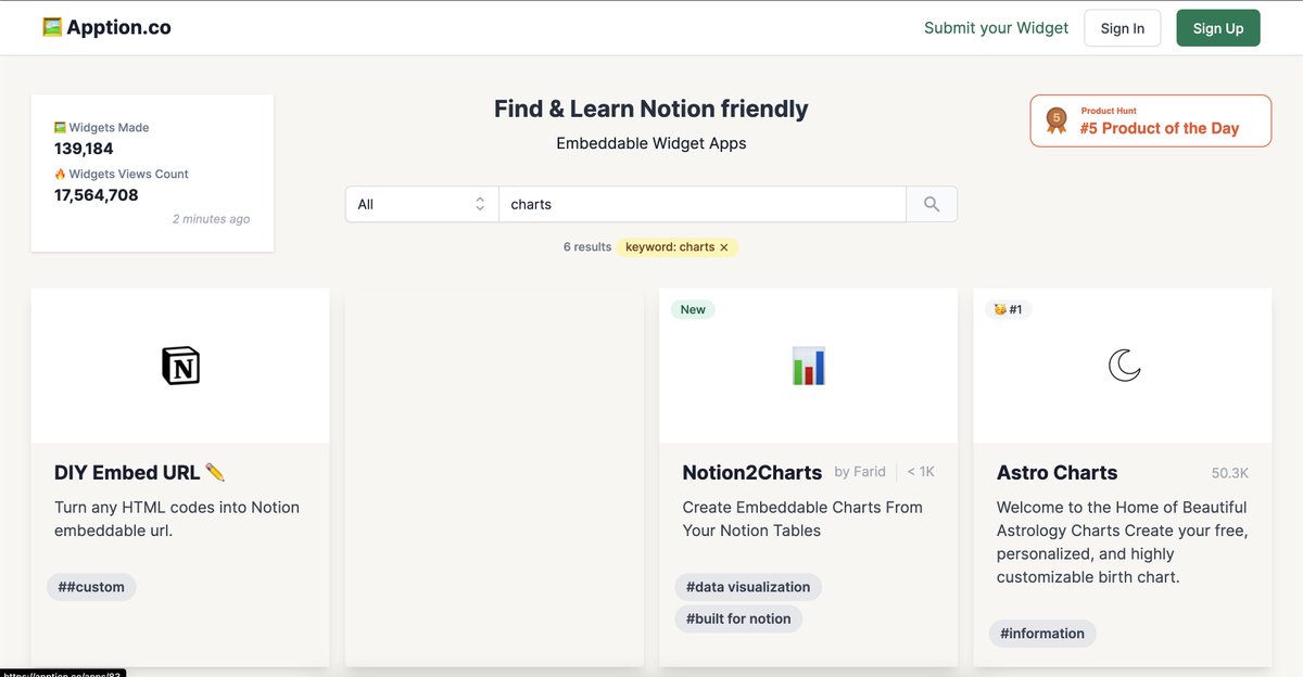 Notion2Charts is now featured on <a href="/ApptionCo/">Apption</a> 🚀