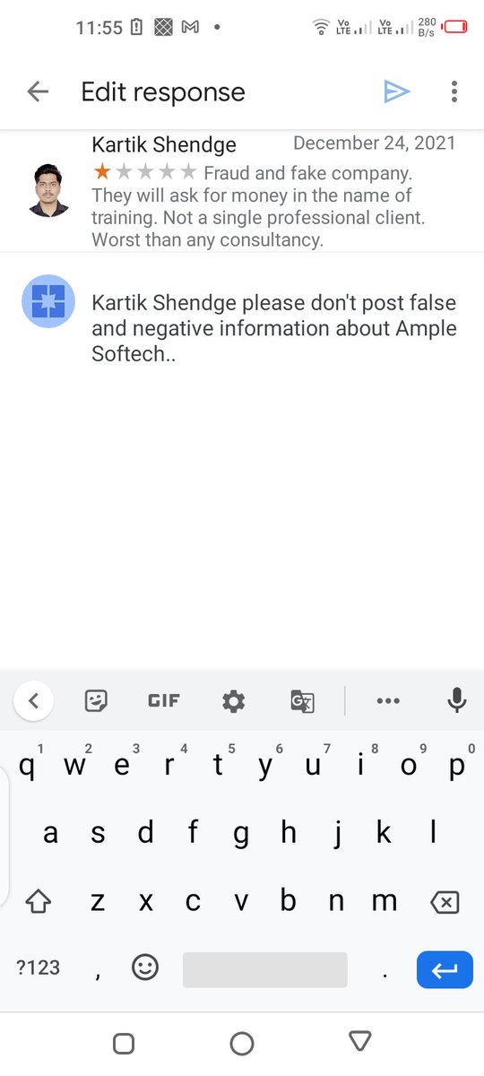 softechample's tweet photo. @GoogleMyBiz We are a registered company  in India but look user reviews.  Even though we do not know the kartik, yet it is defaming our company.plz remove this https://t.co/SqGYiQg6og
