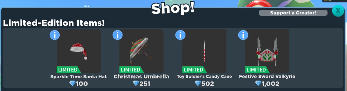 Skilled_Studio's tweet photo. Today is the last day to get these limited-edition Christmas items before they leave the shop! #CaseClicker #roblox https://t.co/zt9lwWs86o
