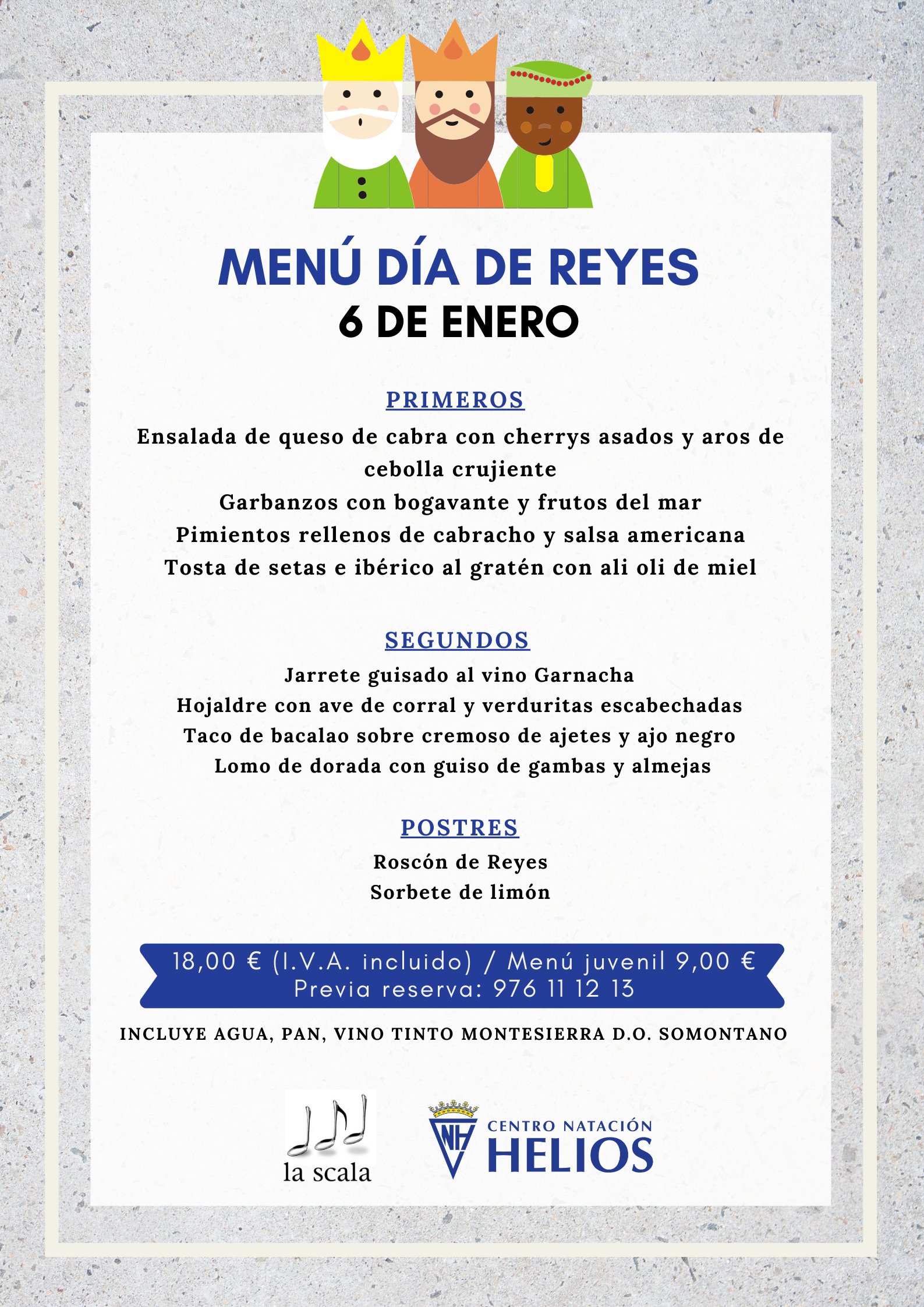 Yo Tengo una clase de ingles Moda CN HELIOS on Twitter: "HOSTELERÍA Menú muy especial para el día de Reyes en  nuestro restaurante. A elegir entre 4 primeros platos, 4 segundos y con  roscón de postre 👑😋 ¡Un menú