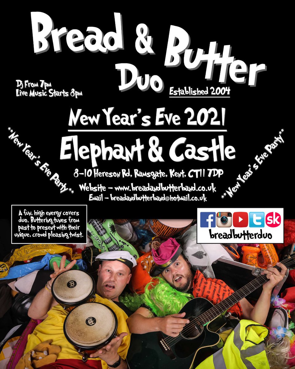 BreadButterDuo's tweet photo. There's no such thing as too much #butteryfun this #newyearseve so #LetsGetButtered @EandCRamsgate #ramsgate tomorrow evening for a #newyearsparty as we celebrate saying goodbye to 2021 and welcome in 2022.
#fancydress #livemusic #partytime
https://t.co/wiEumNw7Zk https://t.co/5gqwxt4lgN
