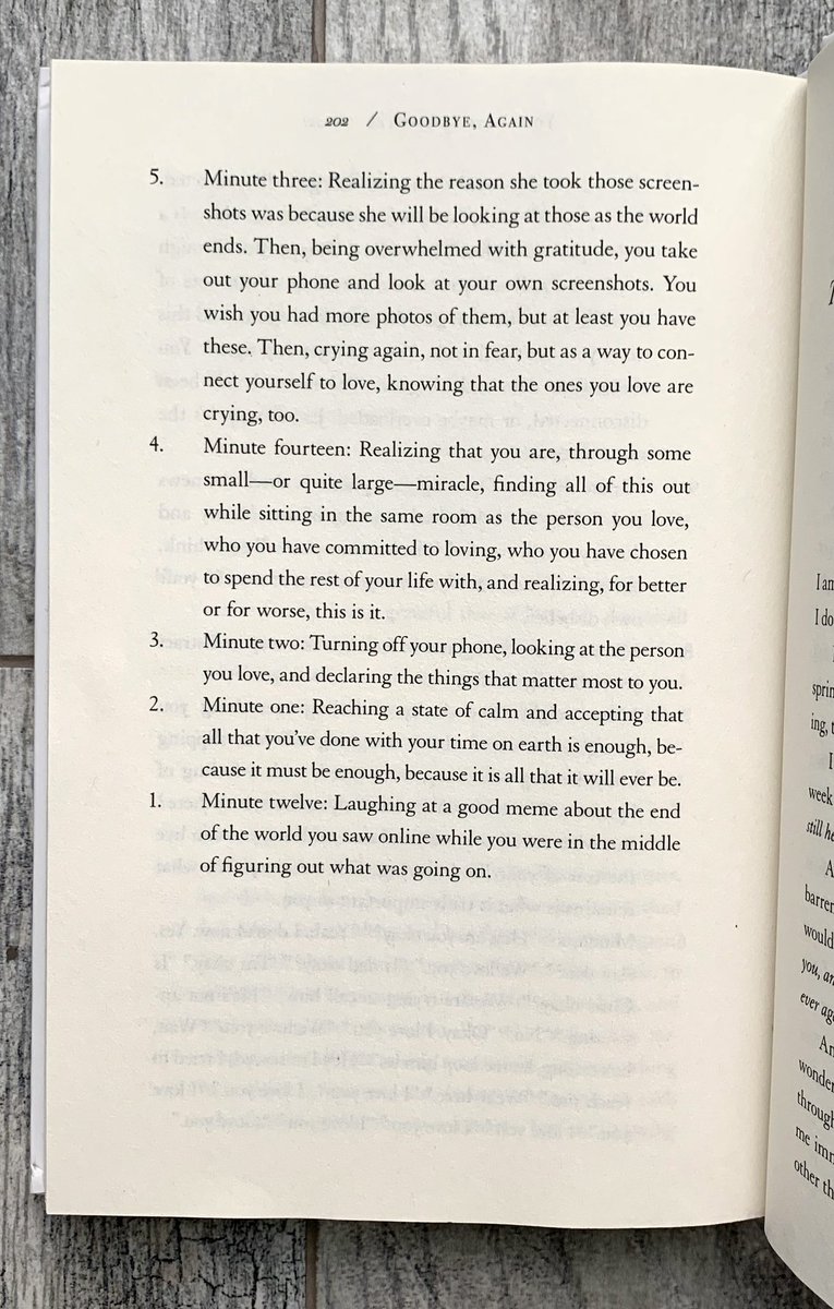 in the spirit of countdowns and things ending (the year, and in my hope, not the world), here’s something i wrote that i’m very proud of.

“your last 15 minutes before the end of the world, ranked from worst to best”

from my book “goodbye, again.” 

happy (almost) end of year.