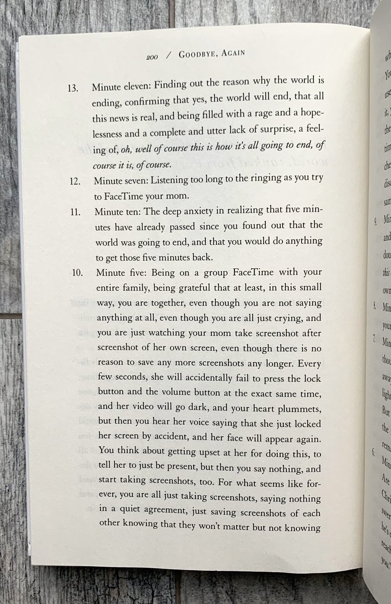 jonnysun's tweet photo. in the spirit of countdowns and things ending (the year, and in my hope, not the world), here’s something i wrote that i’m very proud of.

“your last 15 minutes before the end of the world, ranked from worst to best”

from my book “goodbye, again.” 

happy (almost) end of year. https://t.co/4XhhDybSkS