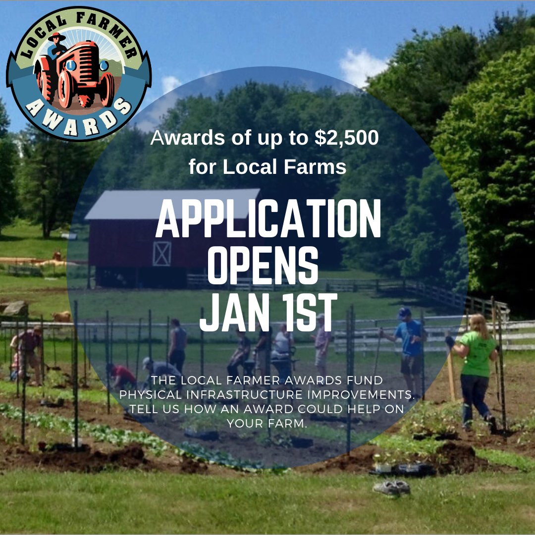 Help us spread the word - Application open Jan 1-31. Learn more about the eligibility requirements for these $2,500 awards at farmerawards.org.   

#farmerawards #localfarms #weneedourfarmers