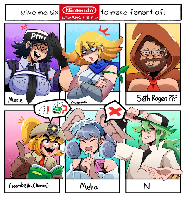 Aaaaand six nintendo characters to make fanart of part 2!! 