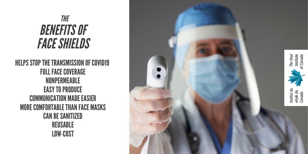 vinylinstitute's tweet image. With their non-porous surface, #vinyl #faceshields make it hard for germs to congregate &amp;amp; multiply. They are easily sanitized &amp;amp; provide an additional barrier meant to protect against #COVID19. That’s why doctors love them.
