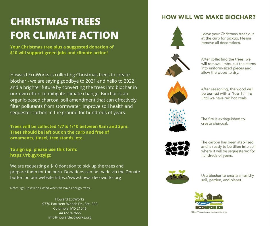 Donate your tree to EcoWorks and we will convert it to biochar, one of the only climate plus stormwater management solutions. A $10 donation supports #greenjobs. Sign up here rb.gy/xzylgz to have your tree picked up on 1/7 or 1/10 #biochar #ClimateActionNow🌎🌳🌼