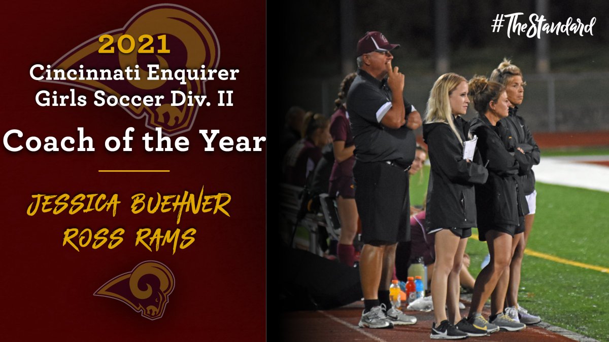 Congratulations to Coach Jessica Buehner of <a href="/RHS_lady_soccer/">Ross Girls Soccer</a> who has been named the <a href="/Enquirer/">Enquirer</a> Girls Soccer Div II Coach of the Year!!! #GoRAMS #TheStandard