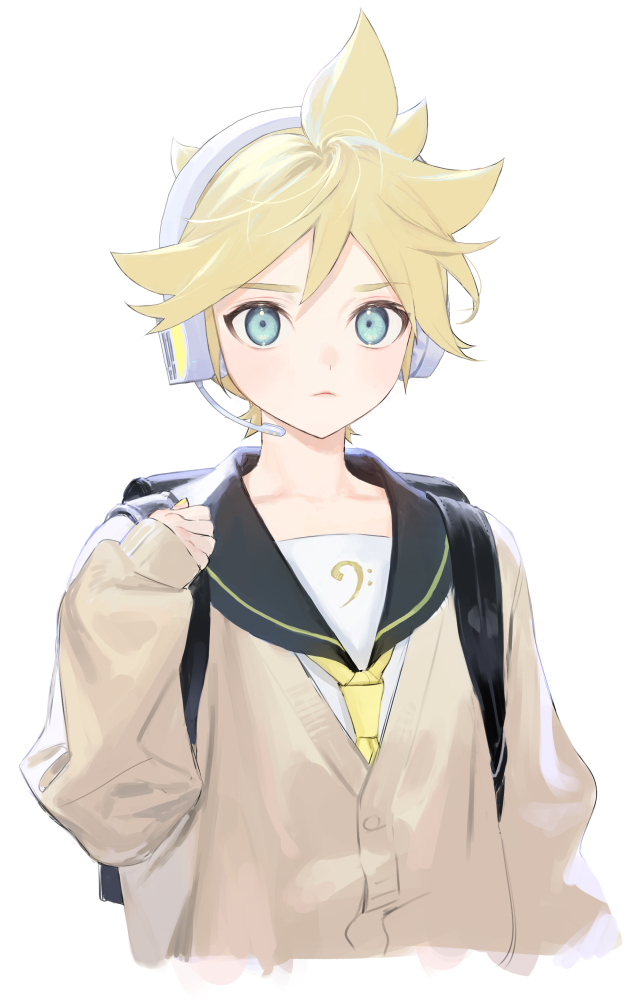 kagamine len 1boy male focus blonde hair upper body sailor collar bass clef yellow necktie  illustration images