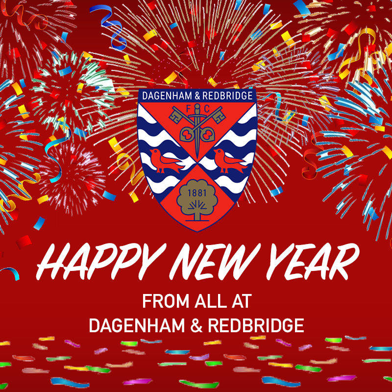 Dag_RedFC's tweet photo. 𝗛𝗮����𝗽𝘆 𝗡𝗲𝘄 𝗬𝗲𝗮𝗿 𝗙𝗿𝗼𝗺 𝗧𝗵𝗲 𝗗𝗮𝗴𝗴𝗲𝗿𝘀! 🥳

Everyone at Dagenham &amp; Redbridge FC would like to wish you a Happy New Year!

We hope everyone stays safe and has a brilliant 2022! 

#COYD⚔️ https://t.co/W1za7QvUL8