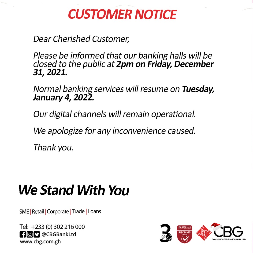 CBGBankLtd's tweet photo. 📌CUSTOMER NOTICE

#WeStandWithYou https://t.co/njFVnSyDLx