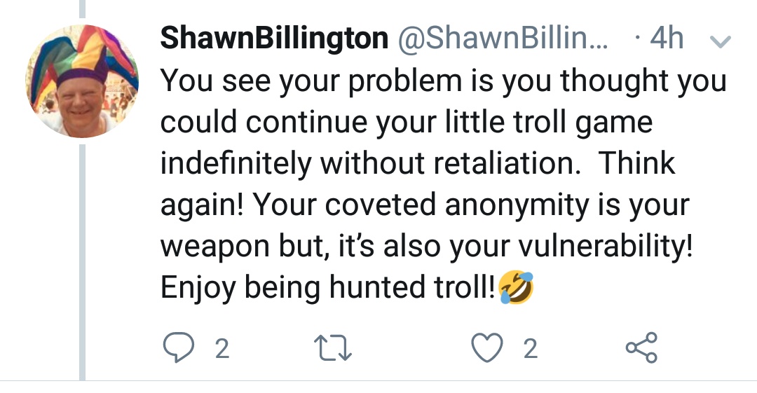 Prime_Idiot_'s tweet photo. @ShawnBillington It's actually a large group and should have gotten together a long time ago to lay down these rules. Remember when you offered a bounty on someone? Goodbye Shawn Borington 👋 https://t.co/NtH47Z6G6x