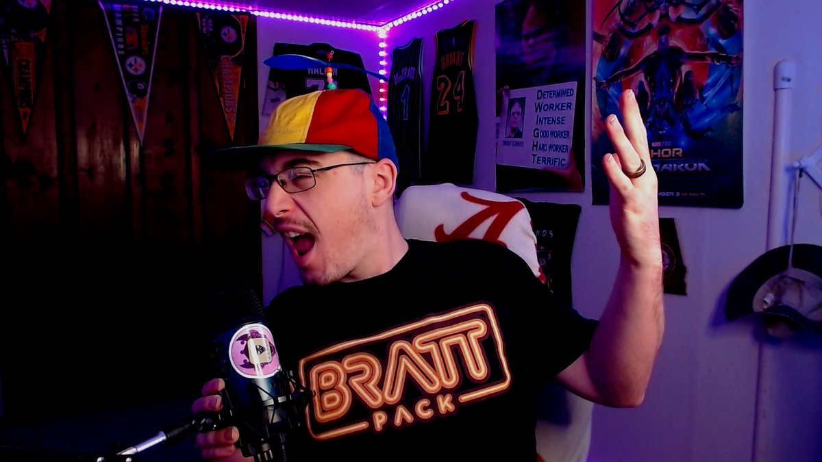RealAAron1990's tweet photo. had to bust out the @LeonBratt merch for stream today! 230 est baby lessgooooo #BestMusicianOnTwitch #streamermerch #BrattPack https://t.co/w8mWn3SdX9
