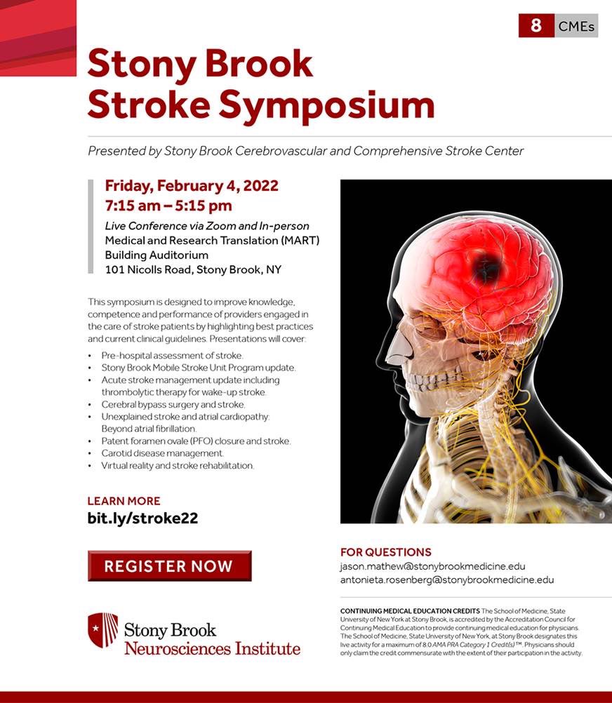 Stony Brook Stroke (@stonystroke) on Twitter photo We are happy to announce that Stony Brook will be having a Stroke Symposium on February 4. If you would like to learn more or register please click bit.ly/stroke22 #stonystroke #stroke #NeuroTwitter #MSU #wakeupstroke #PFOS #cerebralbypass <a href="/StonyBrookNeuro/">Stony Brook Neurology Residency</a> <a href="/sbudeptofmed/">Stony Brook Department of Medicine</a> We are happy to announce that Stony Brook will be having a Stroke Symposium on February 4. If you would like to learn more or register please click bit.ly/stroke22 #stonystroke #stroke #NeuroTwitter #MSU #wakeupstroke #PFOS #cerebralbypass <a href="/StonyBrookNeuro/">Stony Brook Neurology Residency</a> <a href="/sbudeptofmed/">Stony Brook Department of Medicine</a>