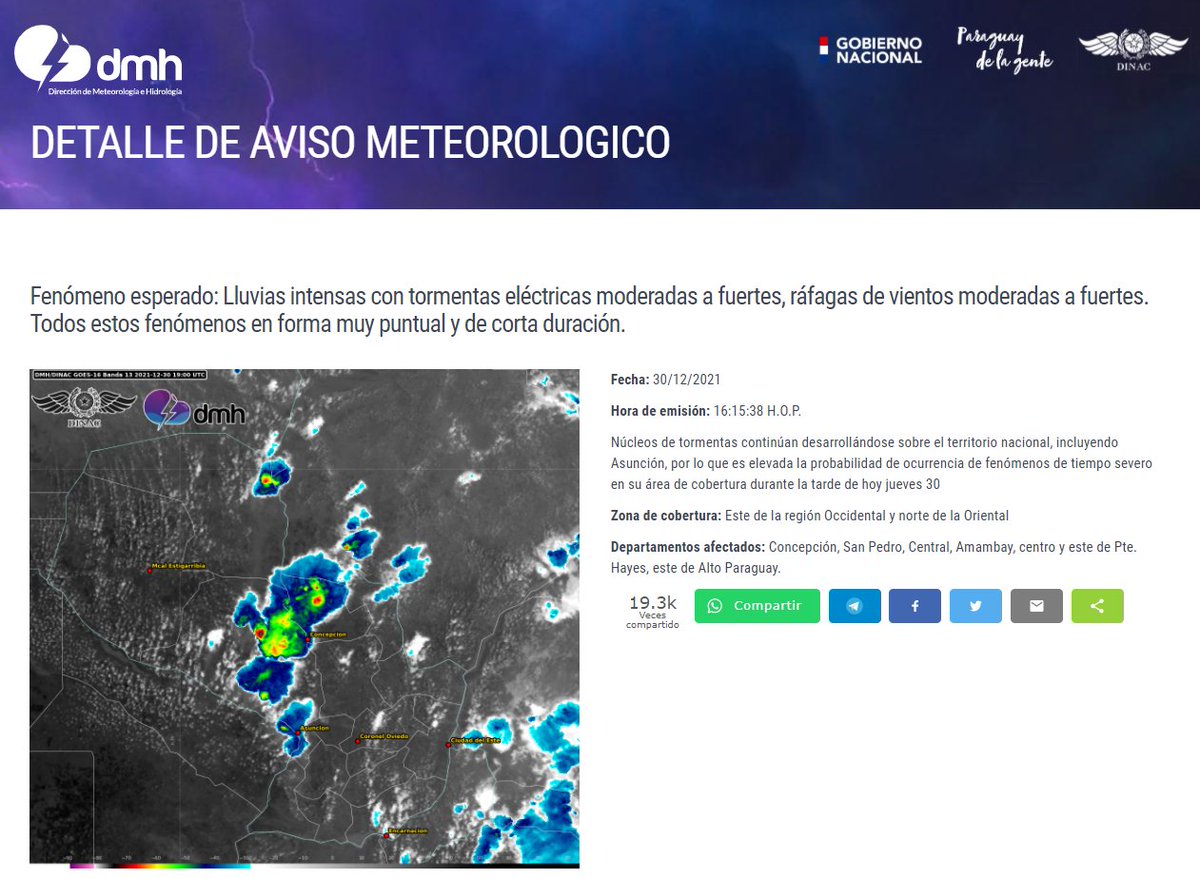 DMH_paraguay's tweet photo. Aviso Meteorológico N°: 879/2021 Emitido.
Enlace: https://t.co/OZG2YFgwQN
Fecha: 30/12/2021
Hora: 16:15 h https://t.co/l6IX41XqI8