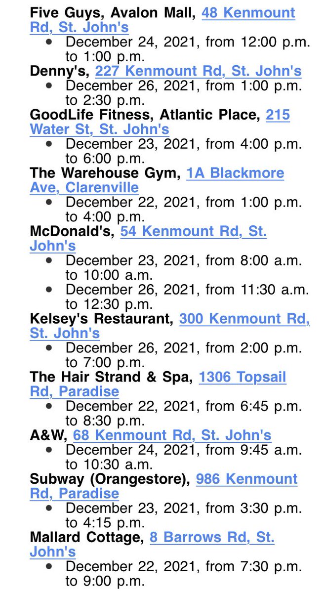Eastern Health is asking people who were at theses businesses at these times to get tested
