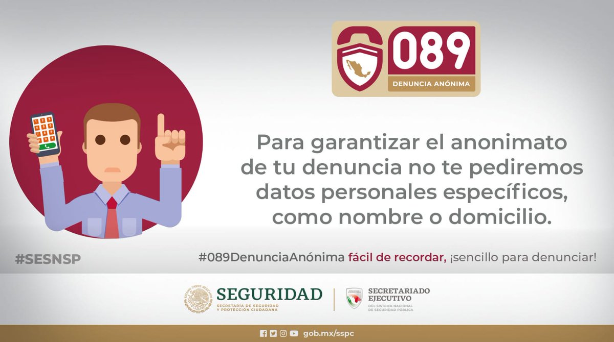 Sesesp_Colima's tweet photo. #DenunciaAnónima089 fácil de recordar, ¡sencillo para denunciar! https://t.co/1PJarnLSk1