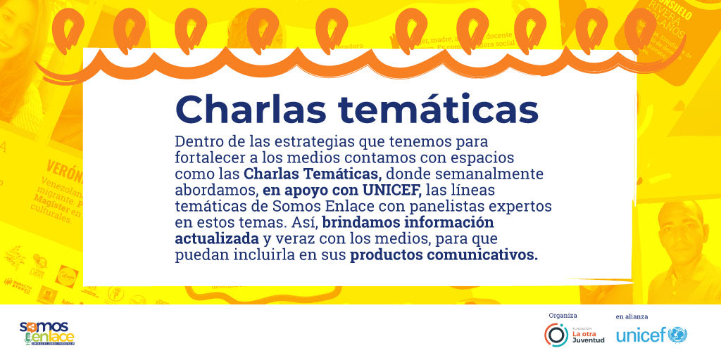 LaOtraJuventud's tweet photo. Para #SomosEnlace estar en una constante actualización es clave, para crear contenido que siga aportando en tu comunidad y territorio

😀😉😄Uno de estos espacios son las Charlas Tématicas, orientado por UNICEF Colombia  y #LOJ, donde nos seguimos fortaleciendo como #ReDeIdeas https://t.co/wIDJVOh0BY