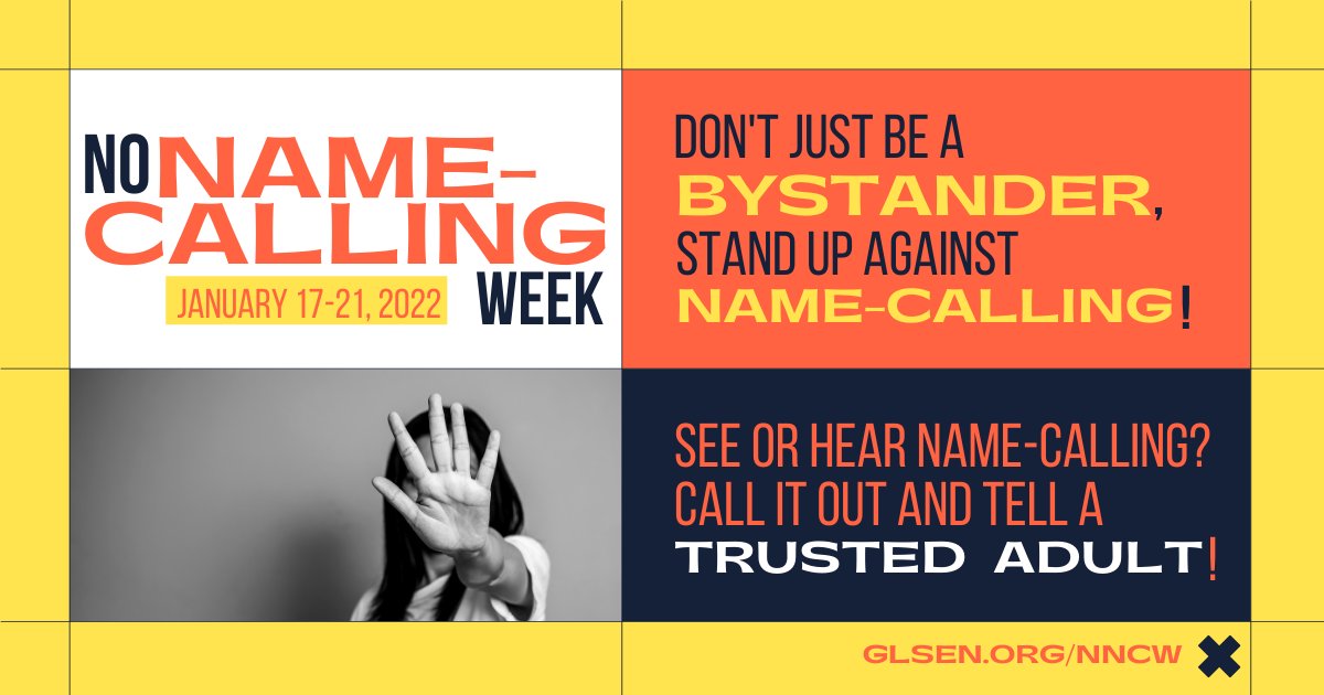 EncgHopeHelp's tweet photo. You have the power to stop bullying in its tracks. If you see bullying or name-calling - do something about it. Stand up for your peers, if you can, and always tell a trusted adult! Learn more at https://t.co/SuNoYzhavf. #NoNameCallingWeek #CommitToKindness #SafeToBe @GLSEN https://t.co/ZIm8ZldiWd