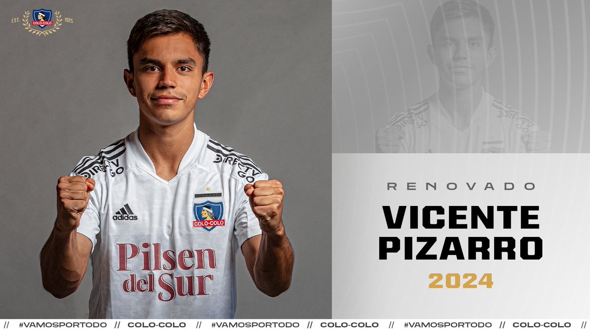 ColoColo's tweet photo. #Pizarro2024 ✍🏼✅

Nuestro talentoso volante Vicente Pizarro extendió su vínculo con el Cacique hasta el año 2024. 

¡Seguimos potenciando nuestro semillero albo! 🤍🖤

#VamosPorTodo 👊🏼
#VamosColoColo 🤟🏼 https://t.co/sq6Xu46Jk0