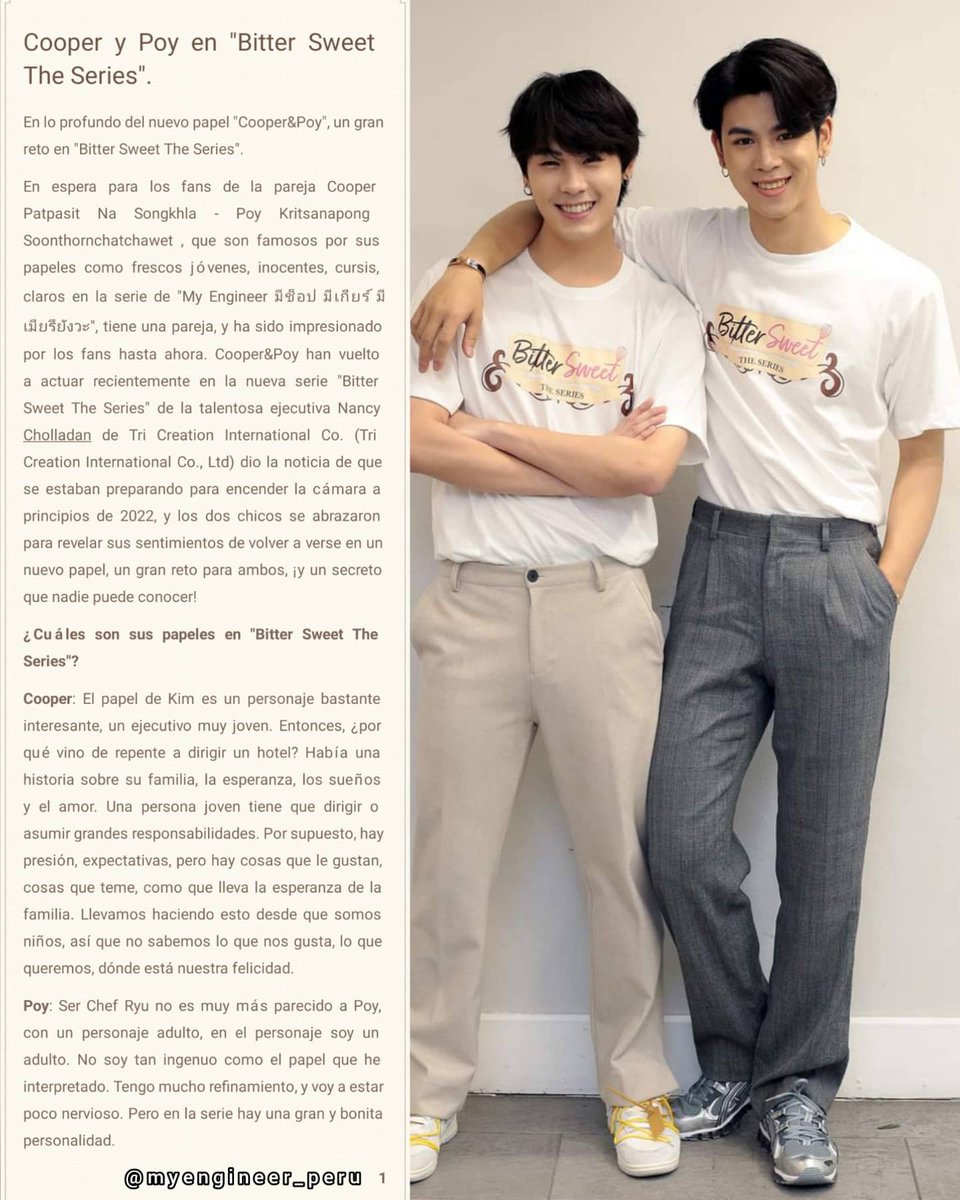 MyEngineer_Peru's tweet photo. ★° Facebook 30 • 12 • 21 <Cooper-Poy> °★
Adéntrate en el nuevo papel de "Cooper & Poy", el gran desafío de "Bitter Sweet The Series"
👉 Hello Asian: https://t.co/70TxP8G3Wf
#Poykritsanapong #CooperPatpasit #PerPoy
#MyPePo #bittersweettheseries https://t.co/8WjTb6qBlE