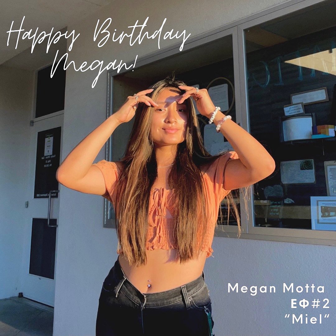 LSG_CalPoly's tweet image. Today’s sweeter than honey🍯because our beautiful sister turns 21! Happy Birthday to Megan Motta ΕΦ #2 “Miel” We hope today is as special as you are! Welcome to the legal club🥳💛 @megankmotta