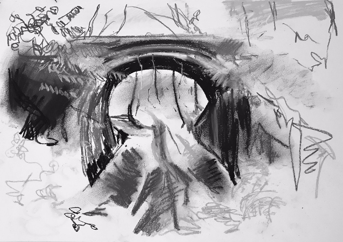 pegmorrisart's tweet photo. Thinking about projects for next year. I want to do some work inspired by the Lovelace Bridges in the woods here. l also want to loosen up my drawing so here’s quick starting point. More in 2022 #compressedcharcoal #drawing #inthewoods #lovelacebridges #surreyhills #surreyartist https://t.co/wVF1b2r46R