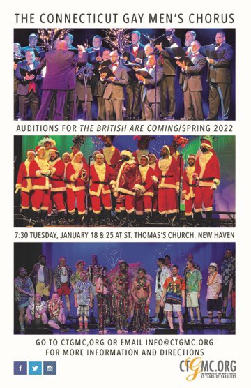 CTGayMensChorus's tweet photo. Mark your calendars - January 18th and 25th are your chance to join the #BoysOfTheCTGMC! Come to St. Thomas Episcopal Church in New Haven at 7:30PM to audition &amp; be part of the #CTGMC. We hope to see you there!

**masks and proof of vaccination are required** https://t.co/oYwGbJMXFS