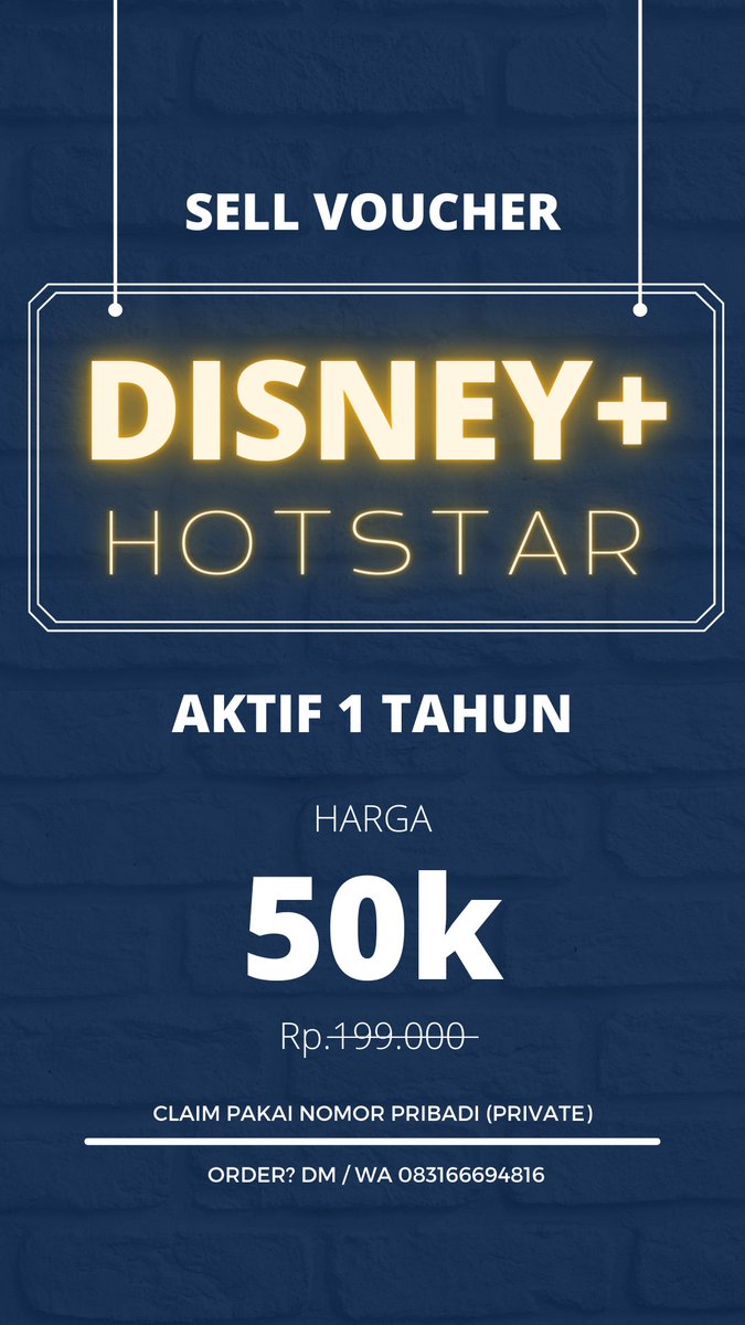 gidhanba's tweet photo. Ready ya kak disney+ hotstar 1 tahun harga 50k aja claim pake nomer pribadi (private)

Langsung aja https://t.co/RawemJAn9T

 #zonauang https://t.co/FKzIeXFG8c