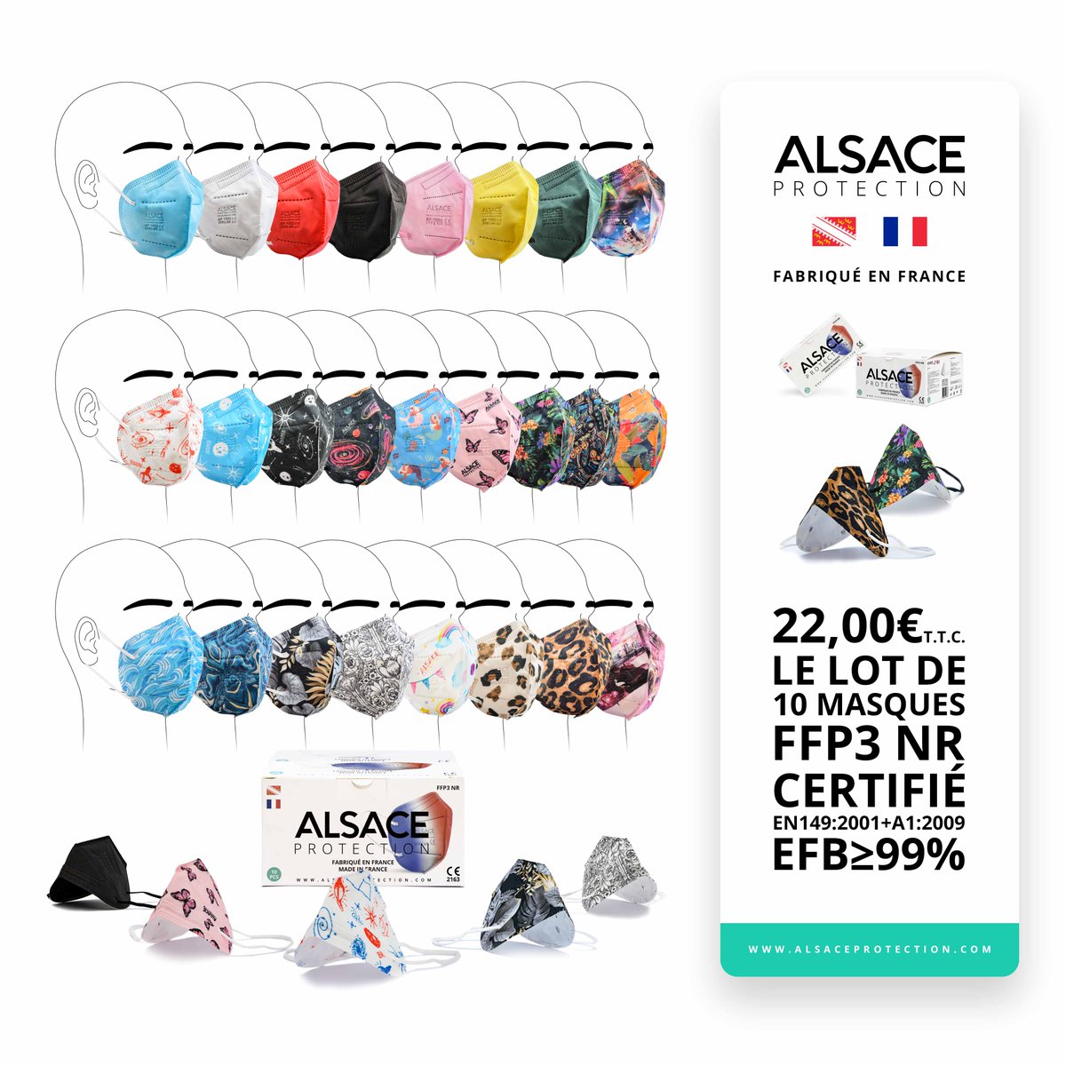 AlsaProtection's tweet image. Ne manquez pas notre gamme de masques certifiés FFP3 NR avec de nouvelles couleurs et de nouveaux motifs.

Fabriqué en France.

#AlsaceProtection

#COVID19 #Coronavirus #France
#Alsace #Strasbourg #Paris  #Lyon #FFP2 #Bordeaux #Mulhouse #FFP3Masken #FFP3Maske #FFP3 #Madeinfrance