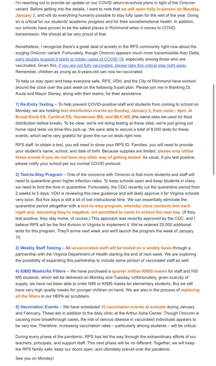 Henry Graff (@henrygraff) on Twitter photo BREAKING: <a href="/RPS_Schools/">Richmond Public Schools</a> to implement a number of COVID-19 protocols for students and staff in light of Omicron variant spread. School starts Monday. <a href="/NBC12/">NBC12 is now 12 On Your Side</a> BREAKING: <a href="/RPS_Schools/">Richmond Public Schools</a> to implement a number of COVID-19 protocols for students and staff in light of Omicron variant spread. School starts Monday. <a href="/NBC12/">NBC12 is now 12 On Your Side</a>