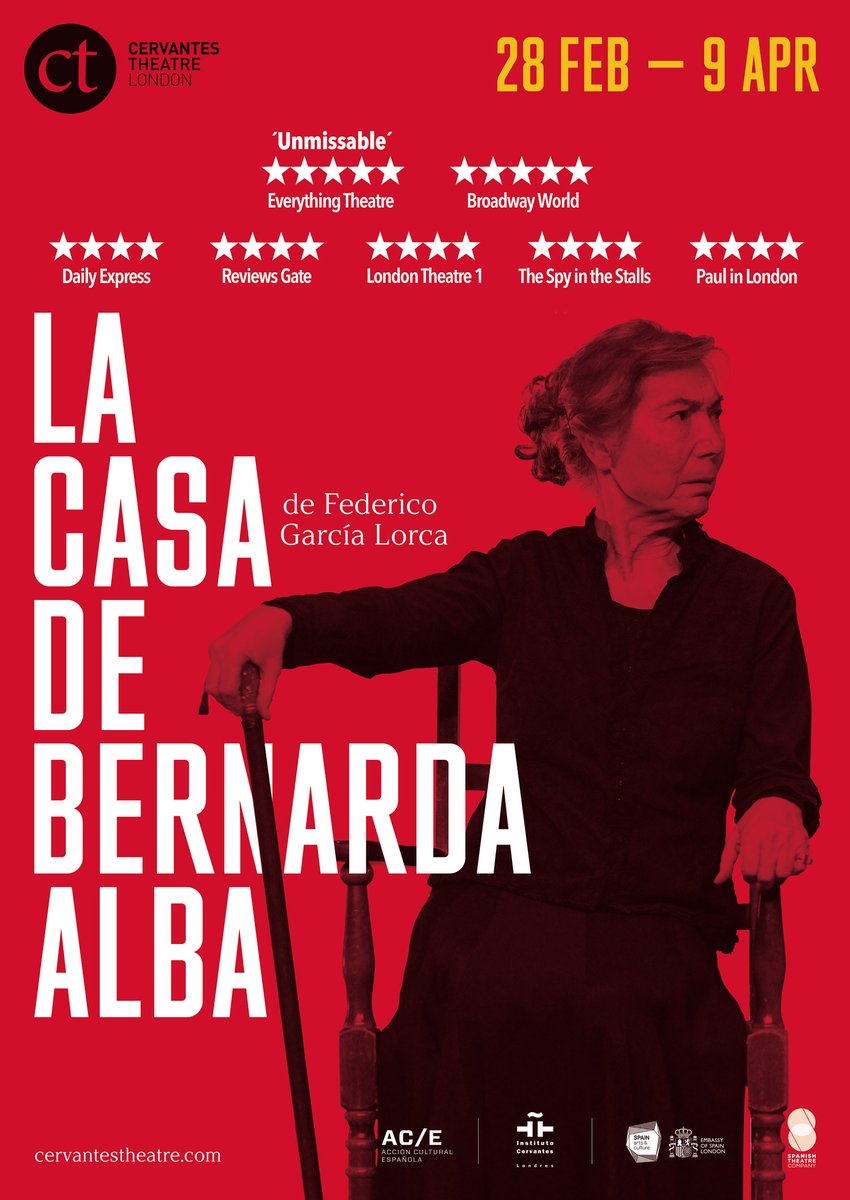CervantesLondon's tweet photo. 🎭 Vuelve al @CervantesTheatr la aclamada producción "La casa de Bernarda Alba", de Federico García Lorca. Será en español y por un período limitado de 6 semanas a partir del 28 de febrero. Compra tus entradas aquí: https://t.co/3iDlhUHMdb https://t.co/FDghw4a0Ds