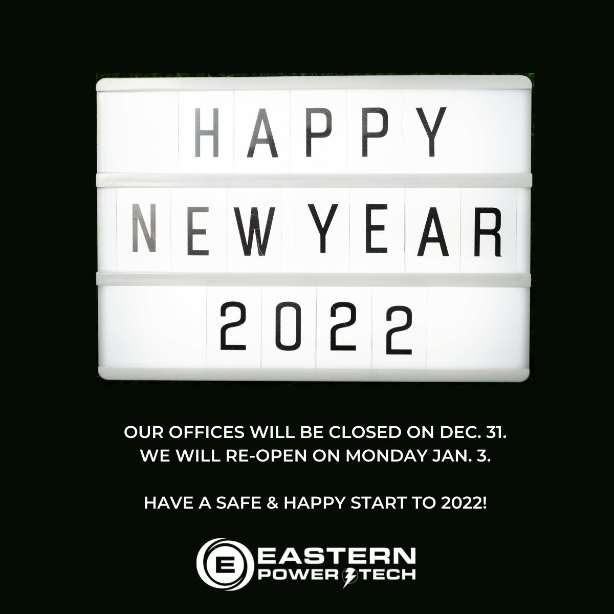 ThePowerTech's tweet image. Have a safe and happy start to the New Year! Our offices will be closed on Friday, but our 24-hour emergency service line will still be available: 1-866-220-4676.