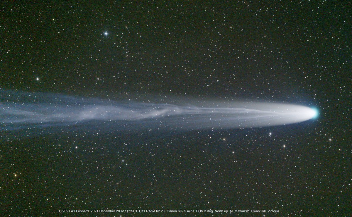 Comet C/2021 A1 Leonard on 2021 December 28, 29, 30th. A minor outburst experienced on the 30th, estimating naked eye magnitude of 4.5.