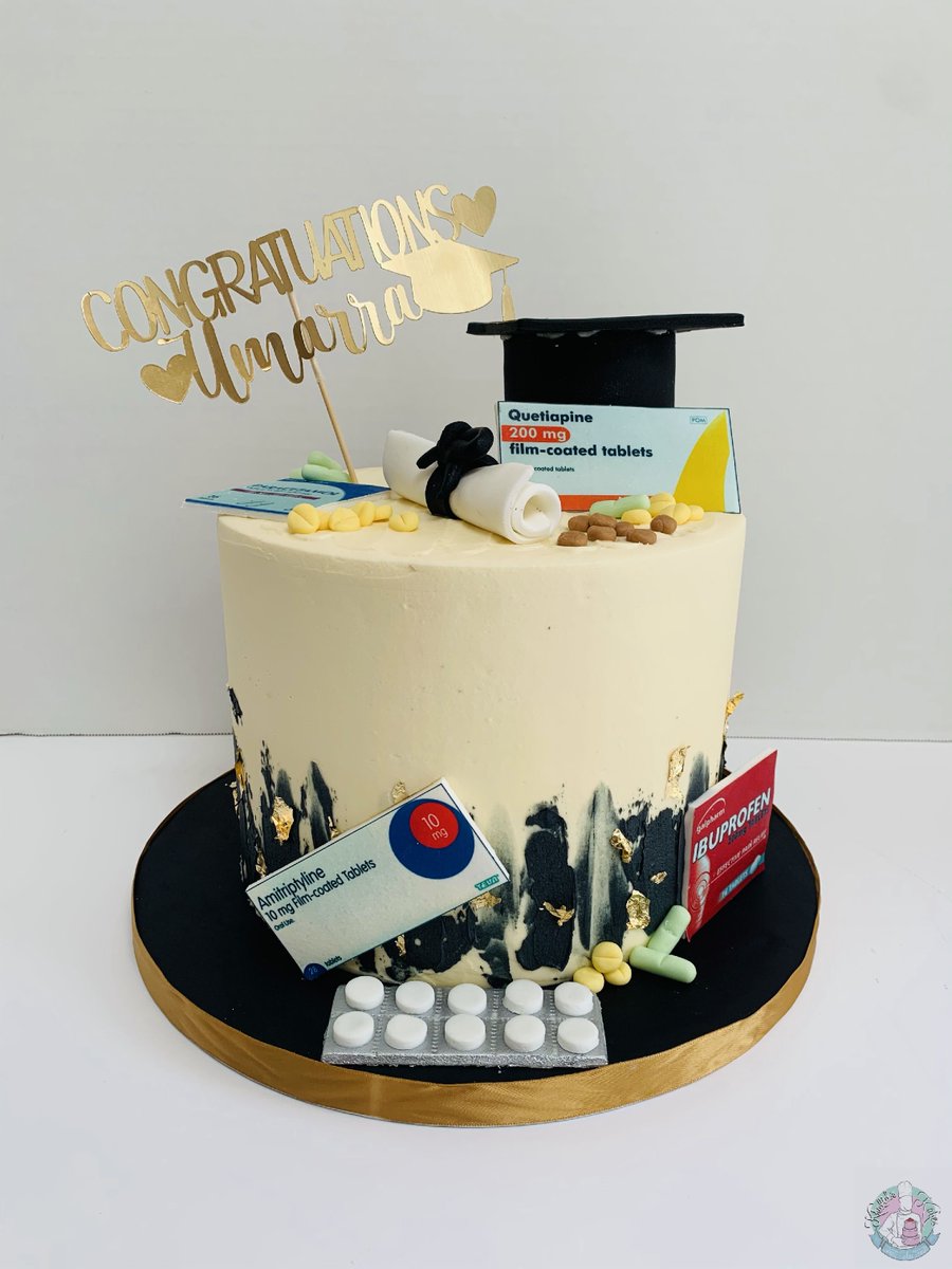 khalidskakes's tweet photo. When you get asked to do a pharmacy graduation cake and you used to be a prison nurse so you choose the medication you know best 😂 
#prisonnurse #prison #pharmacy #pharmacist #cake  #grad #gradcake #congratulations https://t.co/QT3eq89XU2