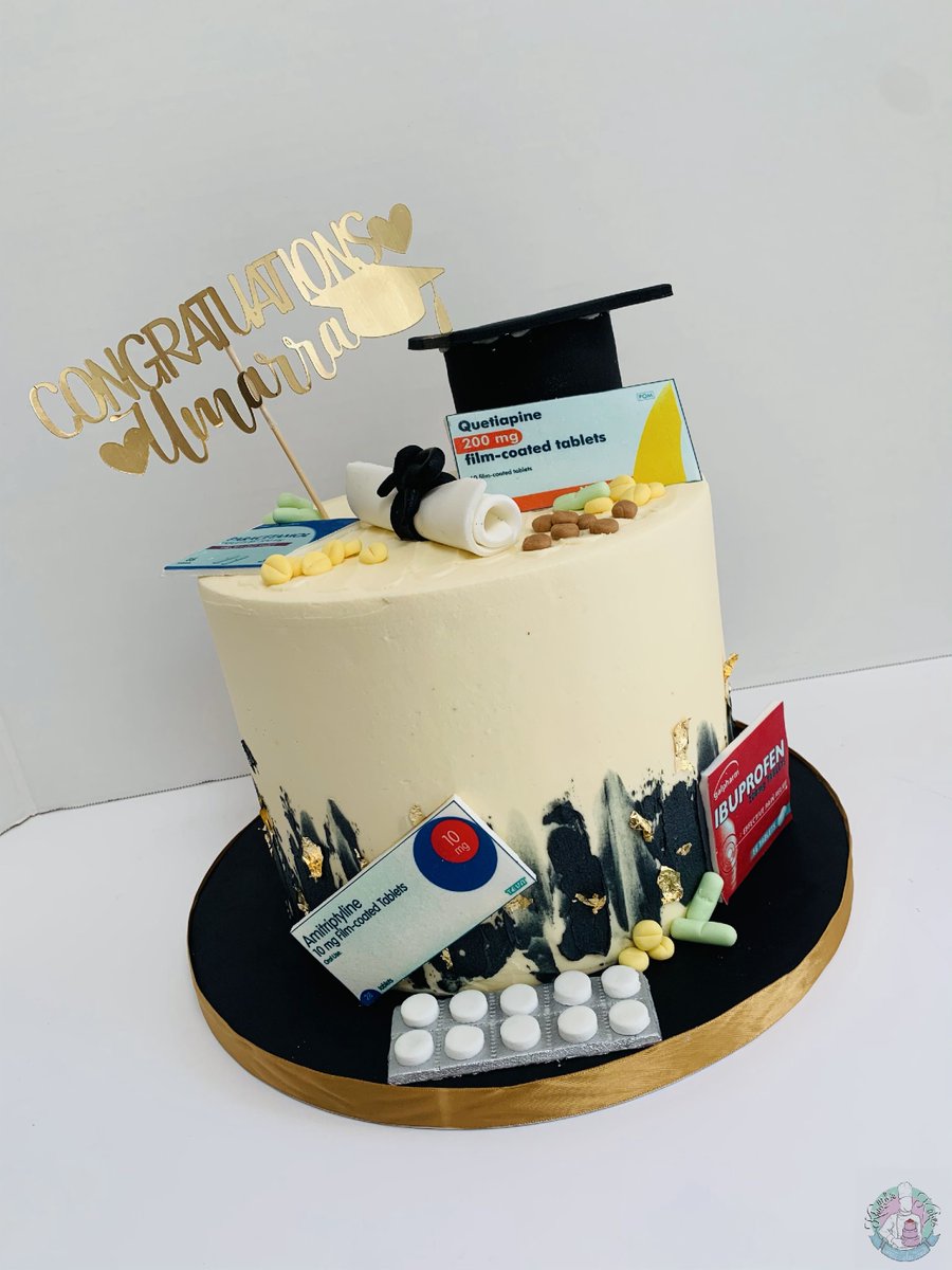 khalidskakes's tweet photo. When you get asked to do a pharmacy graduation cake and you used to be a prison nurse so you choose the medication you know best 😂 
#prisonnurse #prison #pharmacy #pharmacist #cake  #grad #gradcake #congratulations https://t.co/QT3eq89XU2