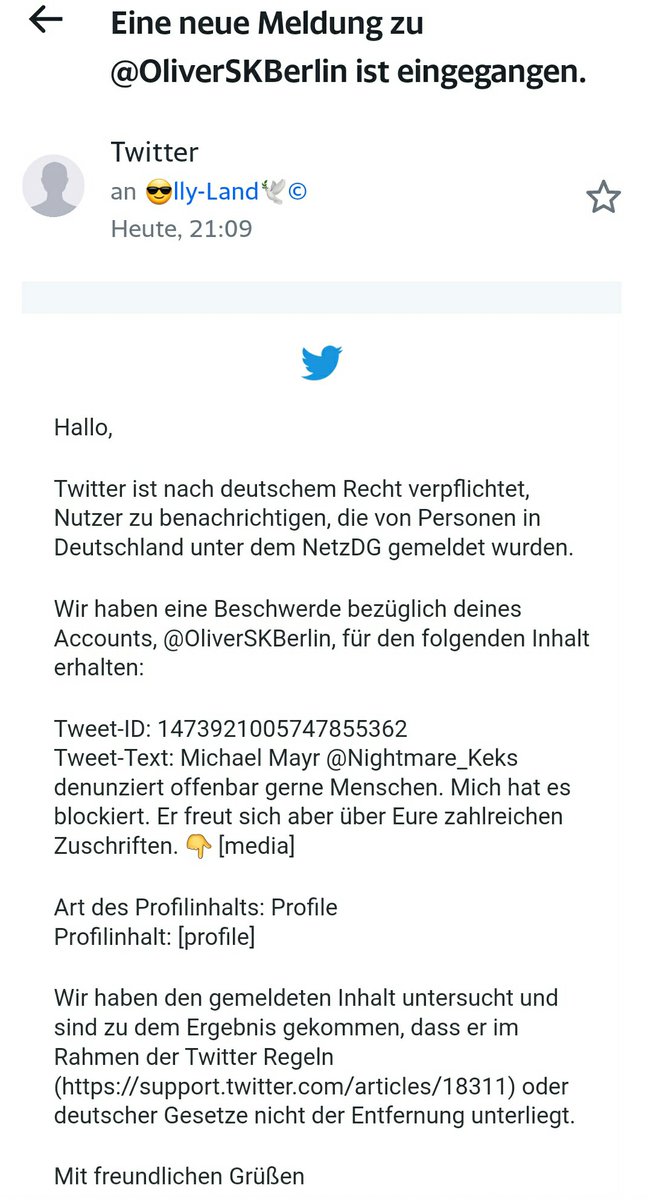 OliverSKBerlin's tweet photo. Hey @TwitterDE, das ist für heute die zweite Meldung den account @Nightmare_Keks #MichaelMayr betreffend. Es wäre wünschenswert, wenn Ihr dieses Konto im Blick behalten könntet, weil hier offenbar Mißbrauch betrieben wird. Ick wünsche Euch Lieben einen guten Rutsch 🍾🥂😘. 👇 https://t.co/R2Oht0932z
