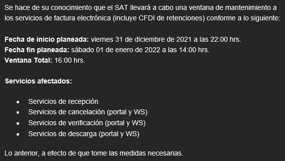 Estimados Clientes y Colegas, tomen las medidas pertinentes para iniciar operaciones el siguiente año: