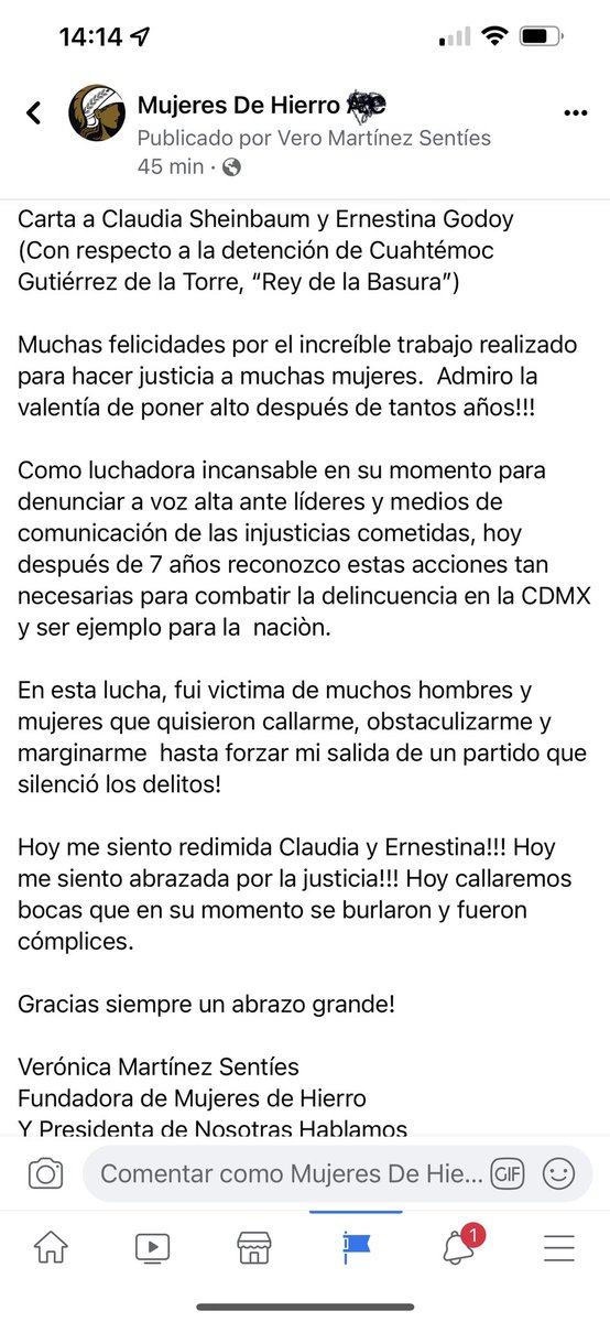 Gracias  <a href="/Claudiashein/">Claudia Sheinbaum Pardo</a> y <a href="/ErnestinaGodoy_/">Ernestina Godoy Ramos</a> por hacer justicia  y ser ejemplo de mujeres valientes. <a href="/NayeliAvina/">Nayeli Aviña</a> <a href="/juanomarfierro/">Juan Omar Fierro</a> <a href="/renecruzg/">Rene Cruz González</a> <a href="/Dalila_Sarabia/">Dalila Sarabia</a> <a href="/lajornadaonline/">La Jornada</a> <a href="/CiroGomezLeyva1/">Gómez Leyva</a>