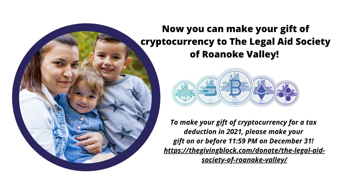 LegalAidRV's tweet photo. Now you can make your gift of cryptocurrency to The Legal Aid Society of Roanoke Valley! https://t.co/pLiNGnkvJ1