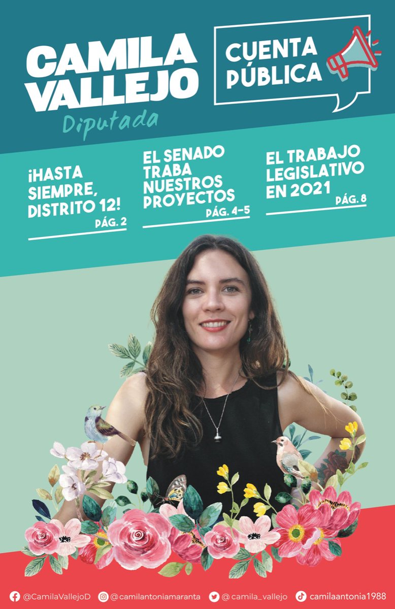 camila_vallejo's tweet photo. En esta despedida del 2021 les quiero agradecer todo el apoyo y cariño no sólo hacia mí, sino también a todo el equipo de la diputación. También quiero compartirles la Cuenta Pública del trabajo que hicimos durante el año. Pueden leerla completa acá ➡️ https://t.co/Yn5JrNA6Yw https://t.co/PZhvRzNsJ8