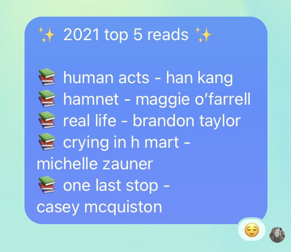 alicemebilger's tweet photo. momentarily back on this cursed app to share my top 5 reads of the year. happy new year everyone! 🎆 https://t.co/nbZqh3Ra99
