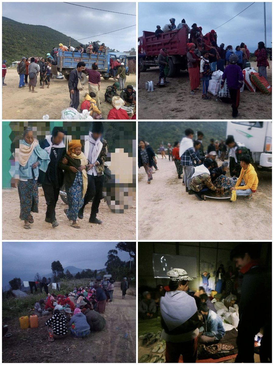Danial_Phyo's tweet photo. Scenes of the thousands of locals are fleeing in panic as the SAC invaded #Nat_Chaung, #Chaung_Khu, #Hakha_Lay, #Ye_So and #Pan_Mon_Chaung Villages in Southern #Kale City by burning people's houses & looting properties along with anarchists.
#WarCrimesOfJunta
#Dec30Coup https://t.co/p231fdvFkf