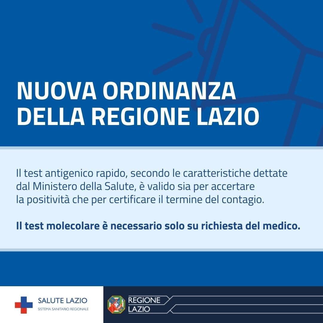 RegioneLazio's tweet photo. #COVID19: Nuova Ordinanza della Regione Lazio: modalità di definizione dei casi positivi, modalità di tracciamento e criteri di fine isolamento e quarantena.

Per maggiori informazioni scarica l'ordinanza su: https://t.co/yVCB39WSAh https://t.co/HMM77KO2FV