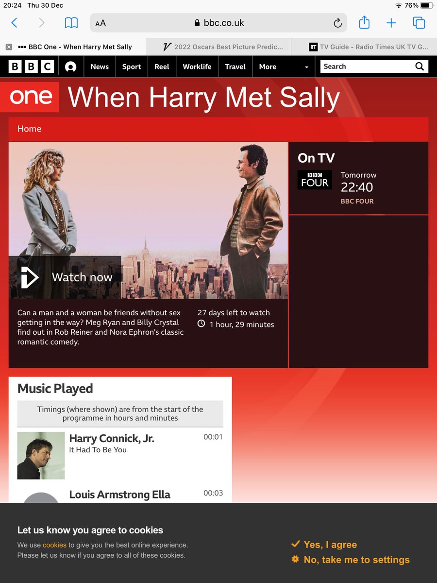 Some genius programmer in BBC 4 has timed the New Year’s Eve scene in When Harry Met Sally to broadcast just after we ring in 2022 and oh my I am very on board for that.