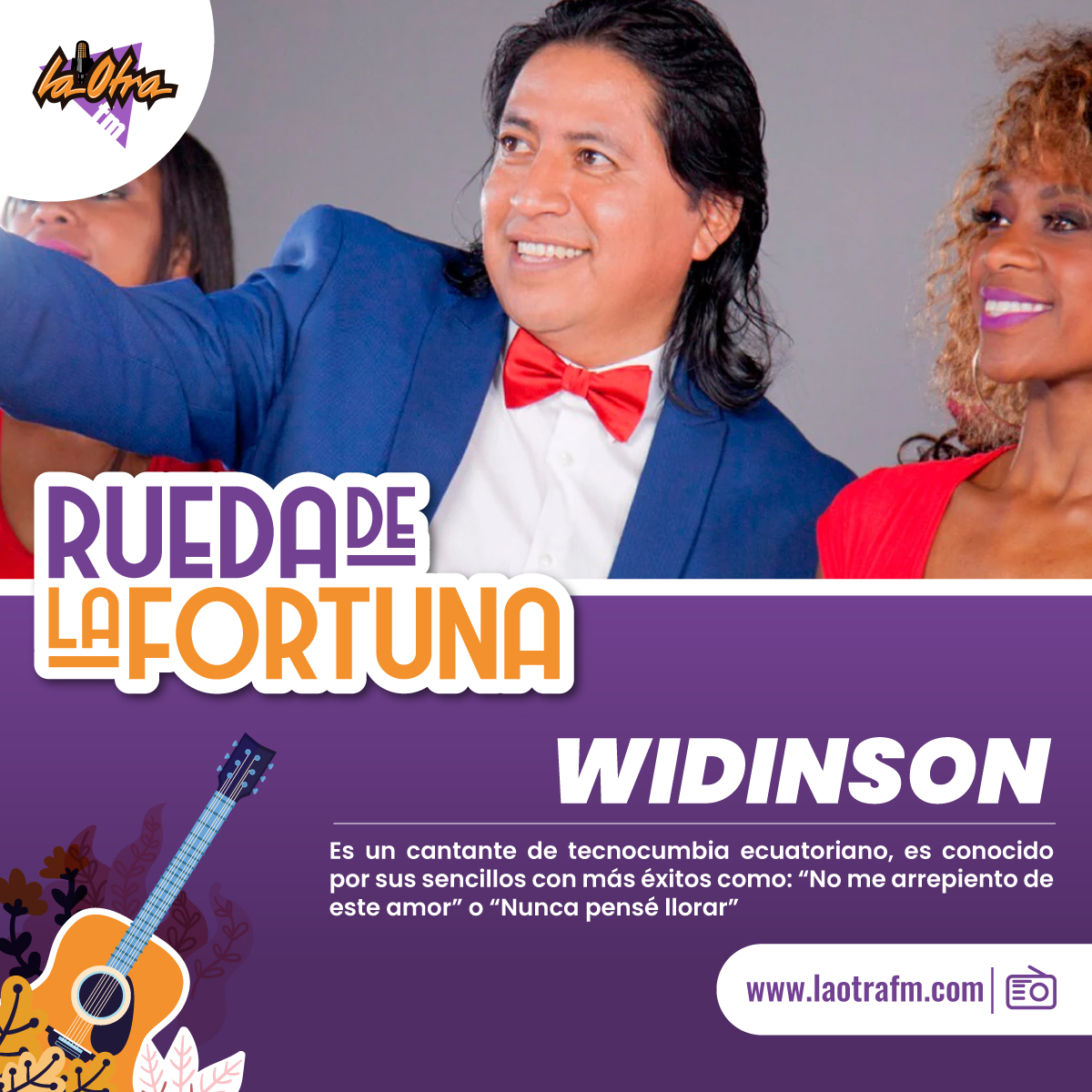 LaOtraRadioFm's tweet photo. 👉 #𝑳𝒂𝑶𝒕𝒓𝒂𝑭𝒎💋 y su #RuedaDeLaFortuna ☘️.
Nos trae a #Widinson
¿Qué canción crees que sea? 🤔 https://t.co/1vpe8FGMDt