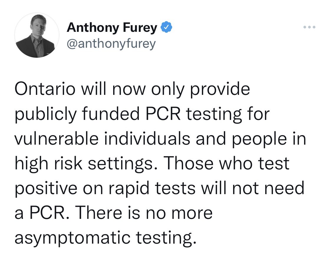 JenniferSey's tweet photo. Ontario ends daily case counting and asymptomatic testing. ⛅️ https://t.co/SEM2YzZFAC