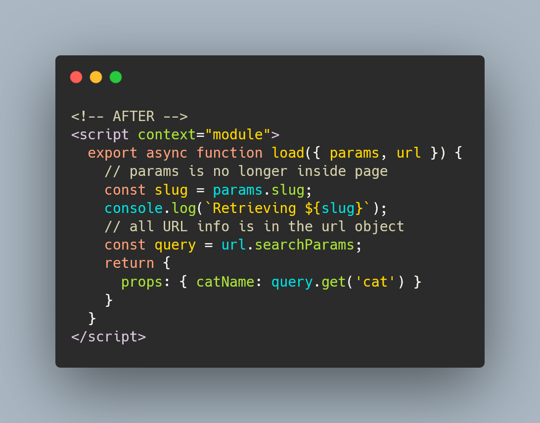 PSA: the latest SvelteKit release (next.208) includes breaking changes:

- the page store &amp; server request replaced their origin, path, &amp; query properties with a single URL object
- load functions now take url &amp; params instead of page
- adapter rewrite to code-split server routes
