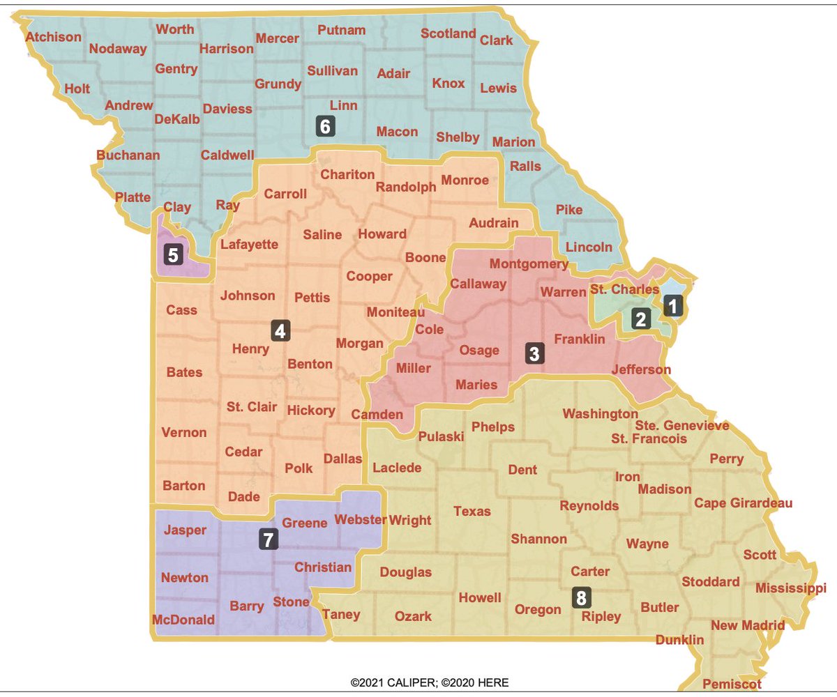 MOSenateGOP's tweet photo. NEWS: "Missouri Legislative Leaders Release Proposed Congressional District Map" #redistricting #moleg #MoMaps https://t.co/NKoQ5KsLnb